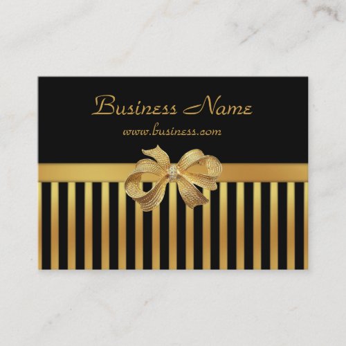 Elegant Business Card Gold Black Stripe Gold Bow