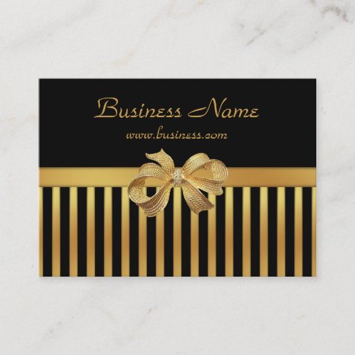 Customizable Elegant Business Card Gold Black Stripe Gold Bow