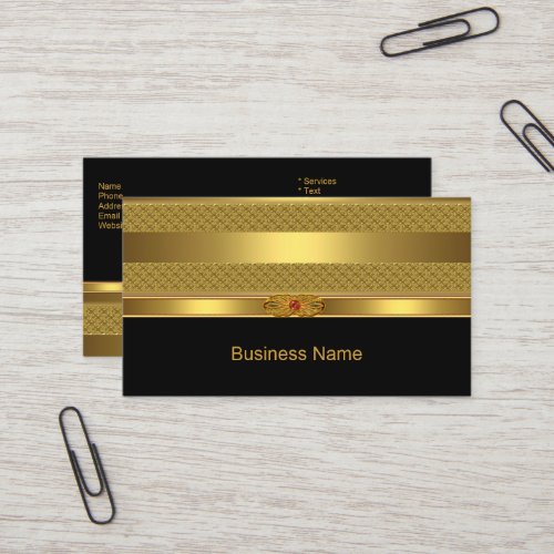 Elegant Business Card Gold Deco Red Jewel Image