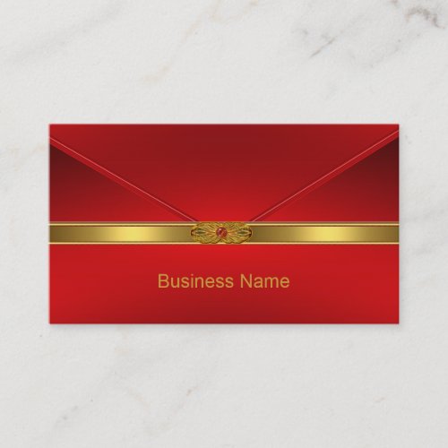Elegant Business Card Red Gold Trim Red Jewel