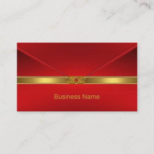 Customizable Elegant Business Card Red Gold Trim Red Jewel