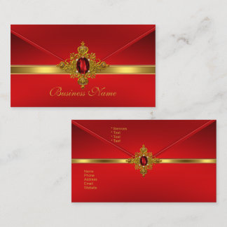 Elegant Business Card Red Gold Trim Red Jewel