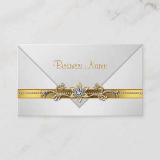 Customizable Elegant Business Card White Gold Jewel Trim