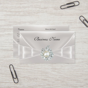Elegant Business Card White Silk Bow Jewel