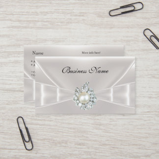 Elegant Business Card White Silk Bow Jewel