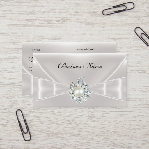 Customizable Elegant Business Card White Silk Bow Jewel