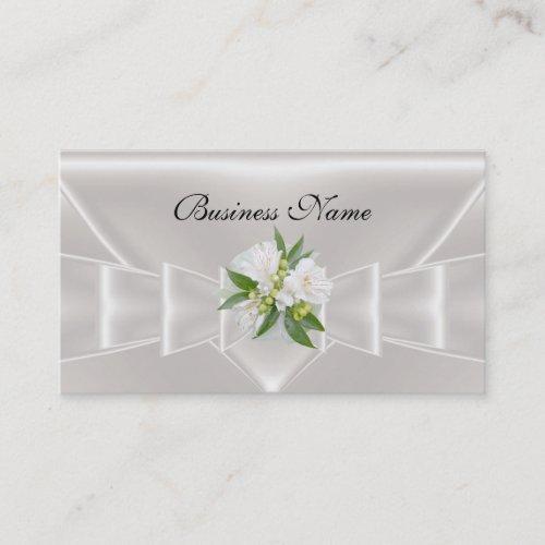 Elegant Business Card White Silk Floral Bow