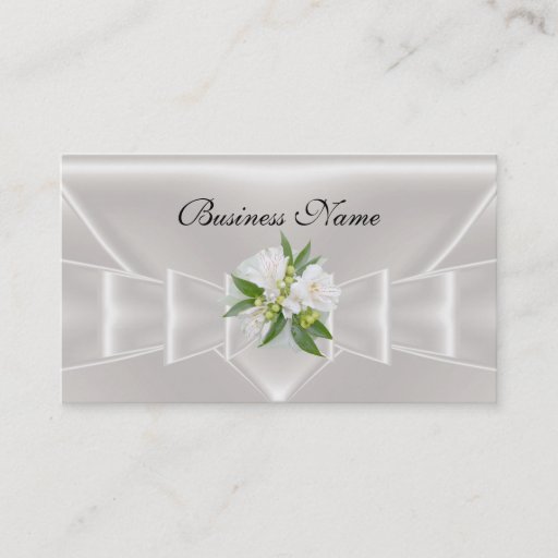 Customizable Elegant Business Card White Silk Floral Bow
