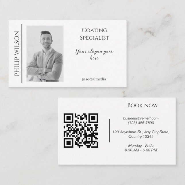 Elegant Business Card with QR Code and Photo (Front/Back)