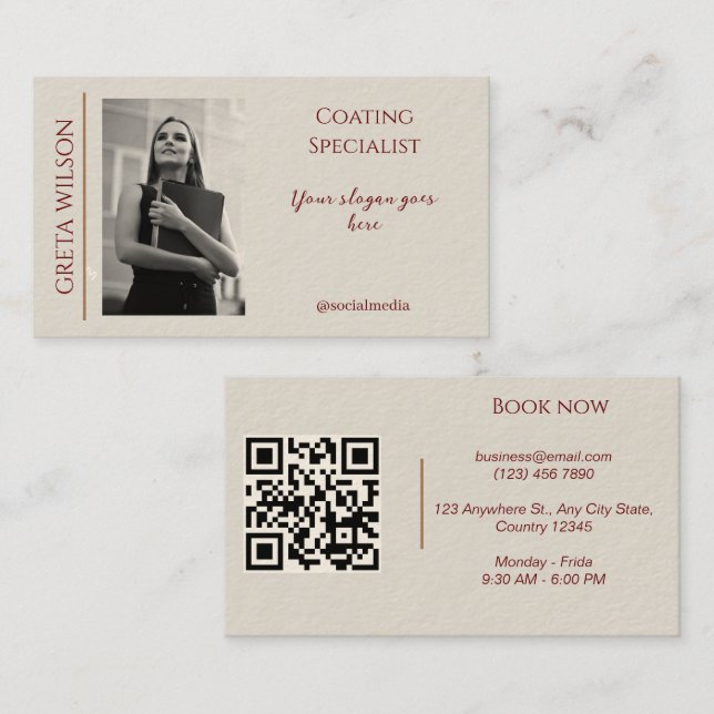 Elegant Business Card with QR Code and Photo (Front/Back)
