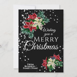 Elegant Business Christmas Poinsettia Floral Holiday Card