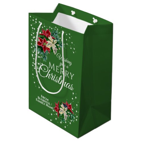 Elegant Business Christmas Poinsettia Floral  Medium Gift Bag