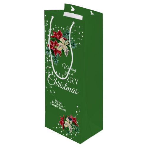 Elegant Business Christmas Poinsettia Floral Wine Gift Bag