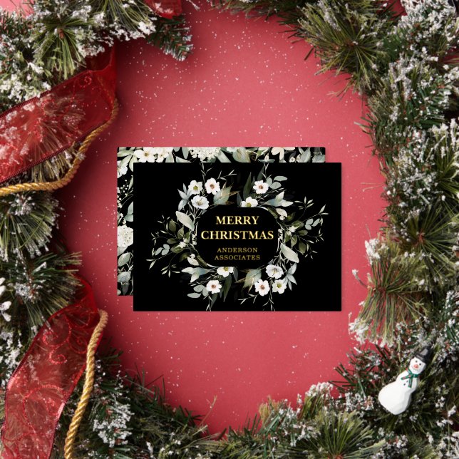 Elegant Business Company Logo Luxury Real Gold  Foil Holiday Card (Insitu)