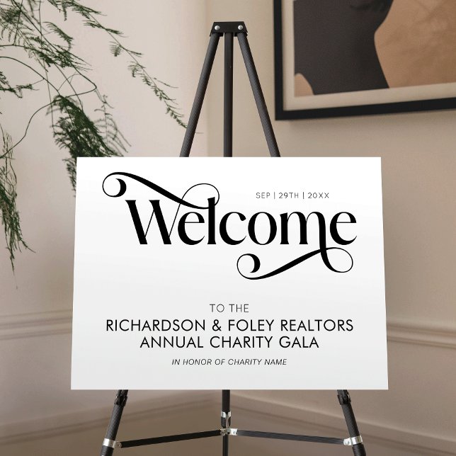 Elegant Business Event Gala Corporate Welcome Sign (Modern swirly type company event welcome foam board sign with space for your custom event details)