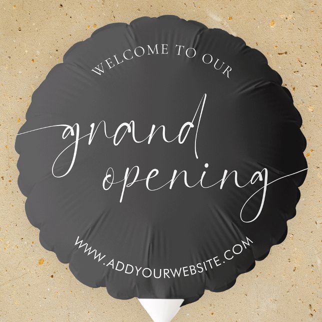 Elegant Business Grand Opening Party Black Balloon (Elegant business grand opening event balloon with custom business name on black background)