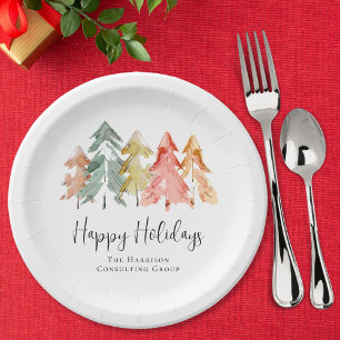 Elegant Business Happy Holidays Christmas Party Paper Plates