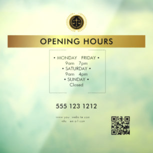 Elegant Business Hours Personalized Custom Window Cling