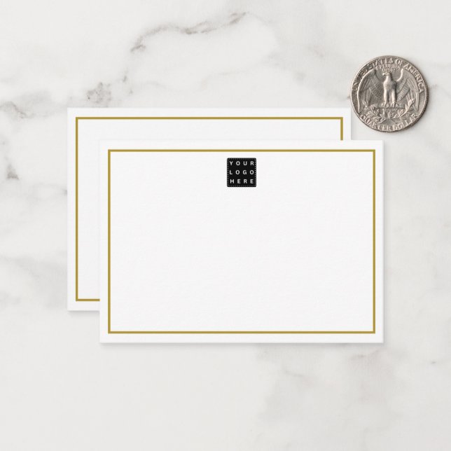 Elegant Business Logo Company Name Gold Border Note Card (Front/Back In Situ)