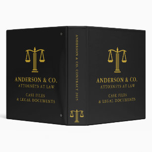 Elegant Business Logo Law Firm Black and Gold 3 Ring Binder