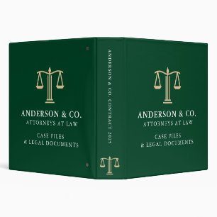 Elegant Business Logo Law Firm Green and White 3 Ring Binder