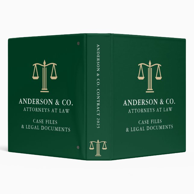 Elegant Business Logo Law Firm Green and White 3 Ring Binder (Background)