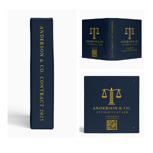 Elegant Business Logo Law Firm Qr Code Navy Blue 3 Ring Binder