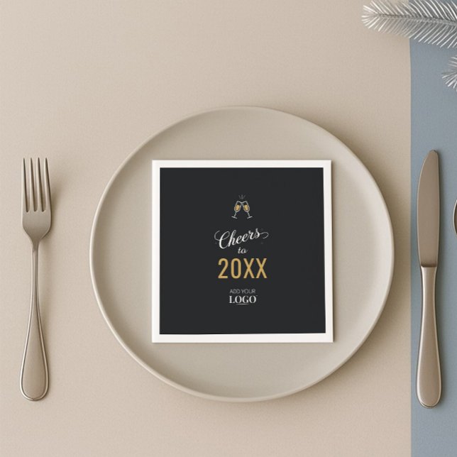 Elegant Business Logo Modern New Year Party Black Napkins (Creator Uploaded)