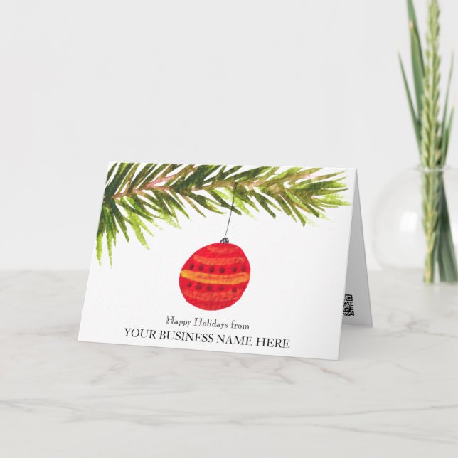 Elegant Business Logo QR Code Bauble Christmas Thank You Card (Front)