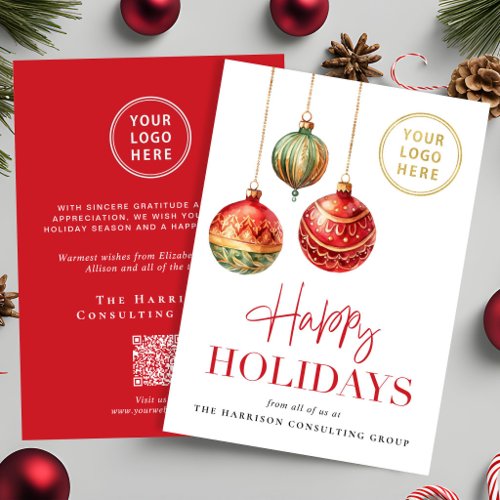Elegant Business Logo QR Code Christmas Ornaments Holiday Card