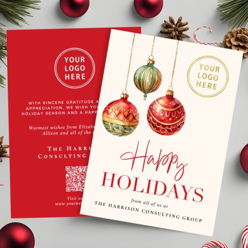 Elegant Business Logo QR Code Christmas Ornaments Holiday Card