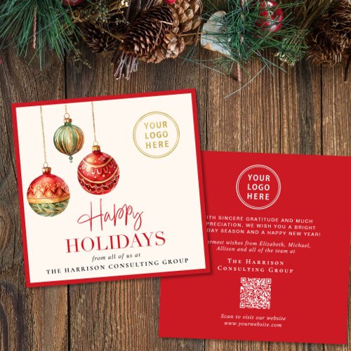 Elegant Business Logo QR Code Christmas Ornaments Holiday Card