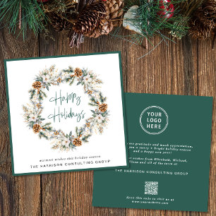 Elegant Business Logo QR Code Christmas Watercolor Holiday Card