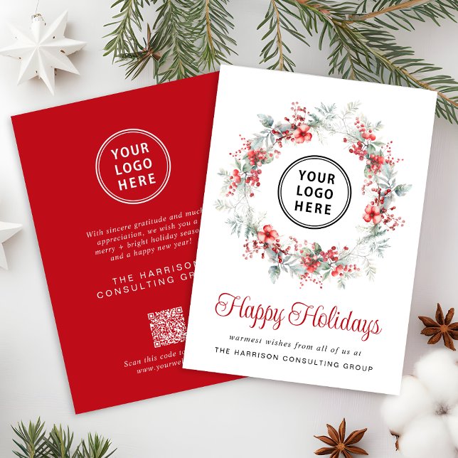 Elegant Business Logo QR Code Corporate Christmas Holiday Card (Spread the joy of the season and strengthen business relationships with our elegant holiday card)