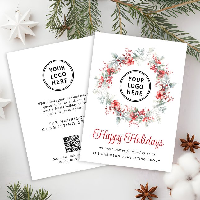 Elegant Business Logo QR Code Corporate Christmas Holiday Card (Spread the joy of the season and strengthen business relationships with our elegant holiday card)