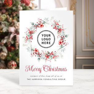 Elegant Business Logo QR Code Merry Christmas Holiday Card