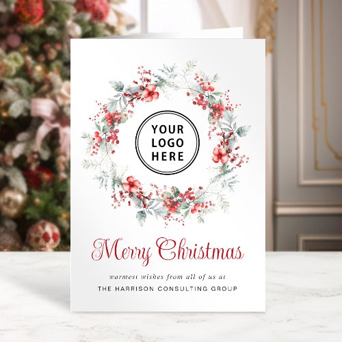 Elegant Business Logo QR Code Merry Christmas Holiday Card