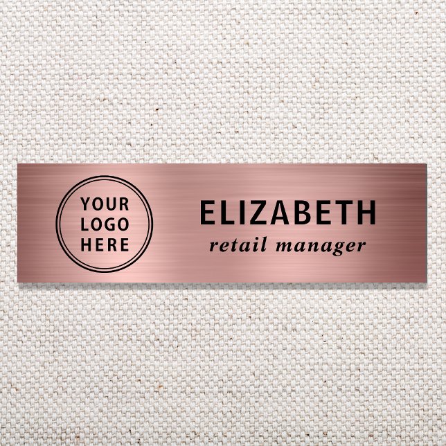 Elegant Business Logo Rose Gold Name Tag (Creator Uploaded)