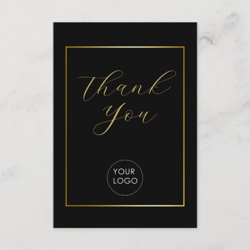 Elegant Business Logo Script Thank You Black Enclosure Card