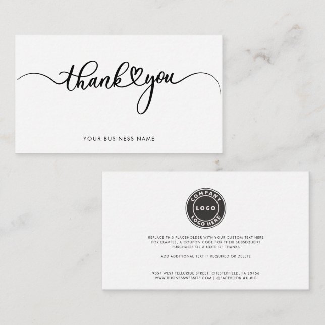 Elegant Business Logo Script Thank You Note Card (Front/Back)