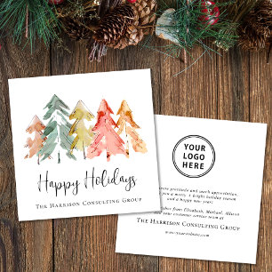 Elegant Business Logo Watercolor Christmas Holiday Card