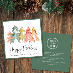 Elegant Business Logo Watercolor Christmas Holiday Card