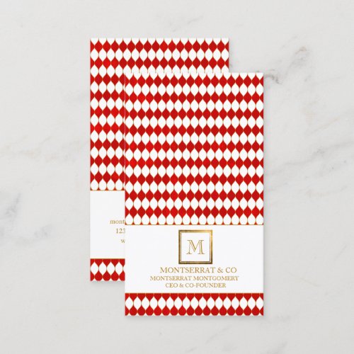 Elegant Business Monogram Gold Square Red Diamond  Business Card