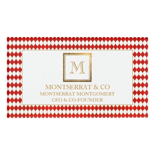Elegant Business Monogram Gold Square Red Diamond  Name Tag