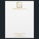 Elegant Business Monogram Logo Gold Square Letterhead<br><div class="desc">Customize this elegant and sophisticated letterhead featuring a faux gold foil double framed with customizable monogram business logo. Update business name,  address,  phone number and website.</div>