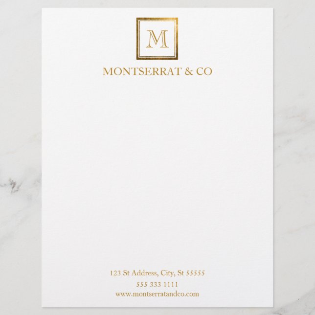 Elegant Business Monogram Logo Gold Square Letterhead (Front)