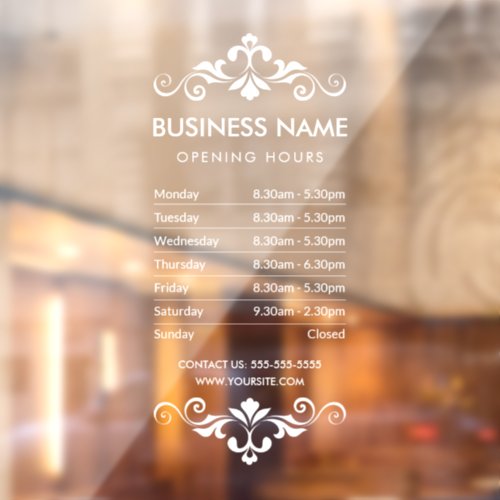 Elegant Business Opening Hours Sign Window Cling