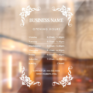 Elegant Business Opening Hours Sign Window Cling
