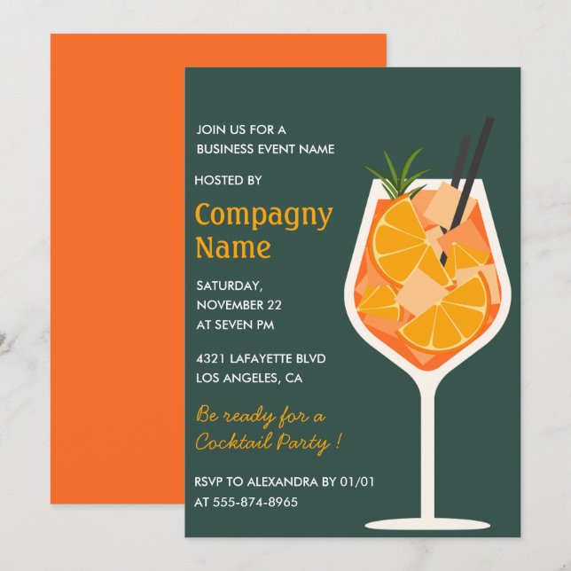Elegant Business party invite Cocktail Modern (Front/Back)