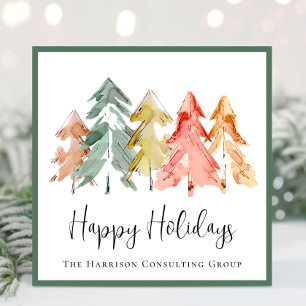 Elegant Business Pine Trees Watercolor Christmas Holiday Card